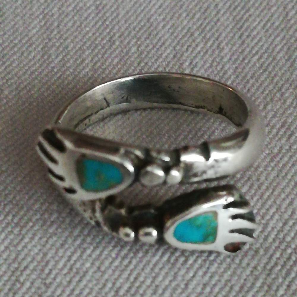 Turquoise & Silver Crossed Hands Ring